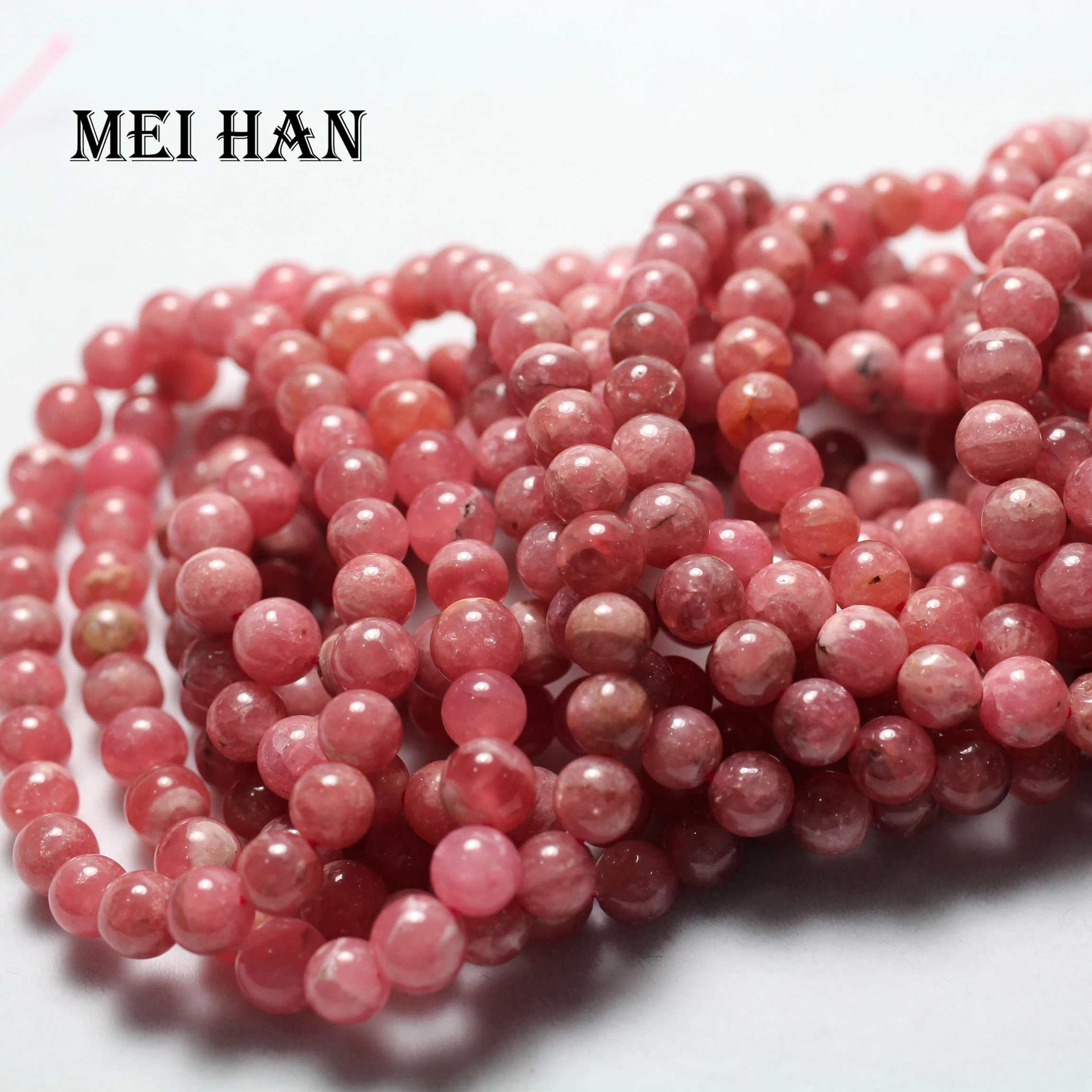 Meihan (26 бусин/браслет/17 г) 7-7 2 мм A + натуральный rhodochrosite Гладкий Круглый бисер