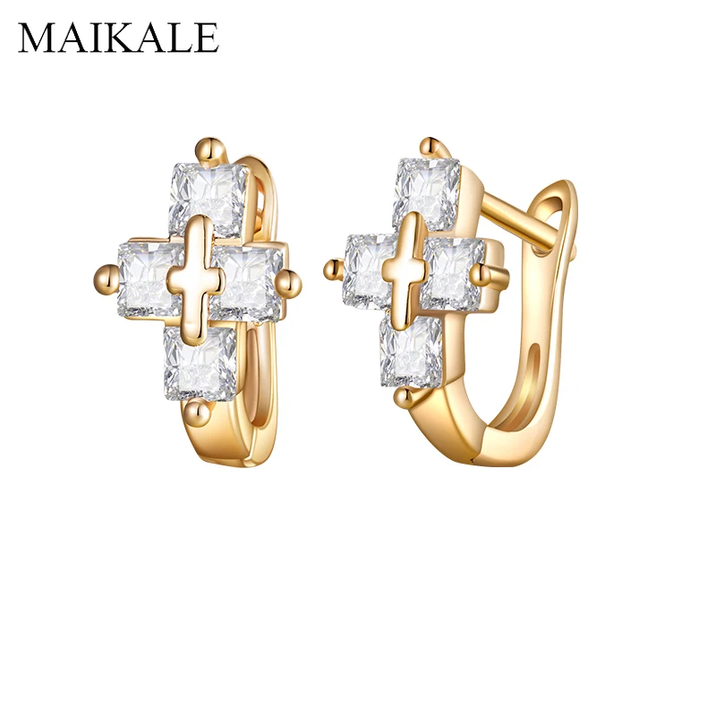 Женские маленькие серьги крестиком MAIKALE популярные золотистые/серебристые