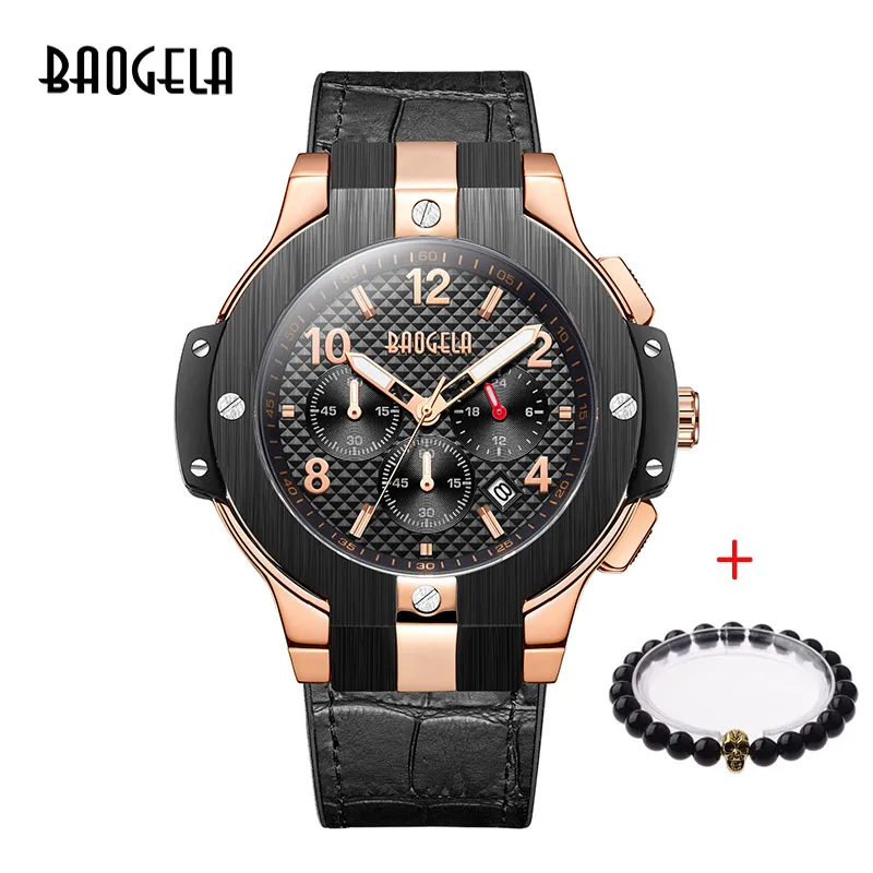 BAOGELA marque hommes montre кварцевые montre или bande de caoutchouc 3ATM rеsistant с chronographe hommes кварц 1909 - Цвет: 1909 Rose