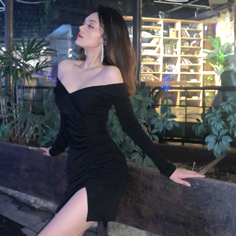 Женское атласное Плиссированное короткое платье с длинным рукавом однотонное