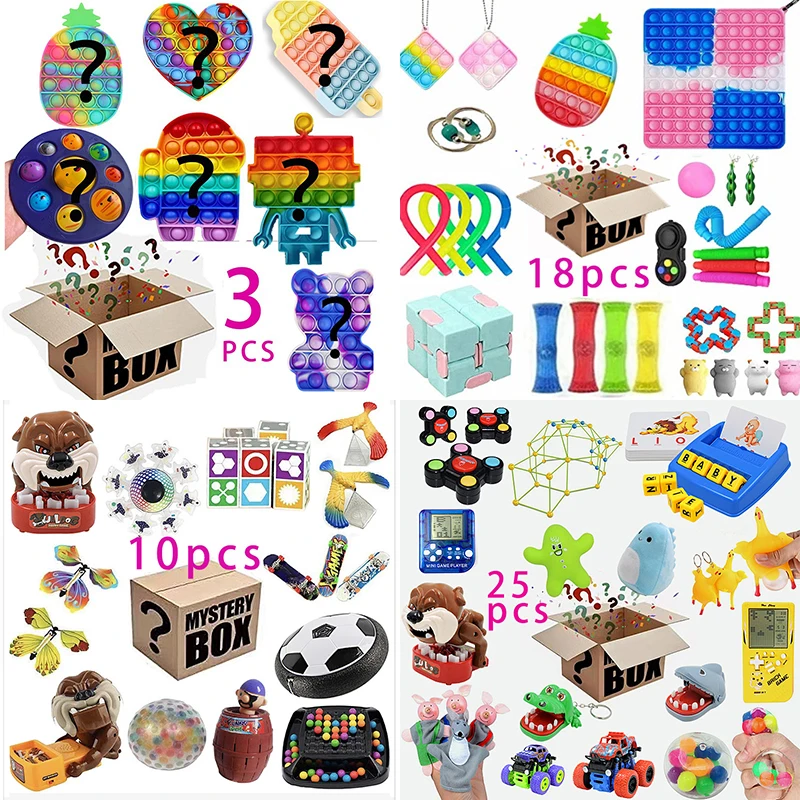 

HOT 3-25pcs Random Mystery Gifts Fidget Toys Pack Surprise Box 300 Different Kids Toy Set Antistress Simple Dimple Stress