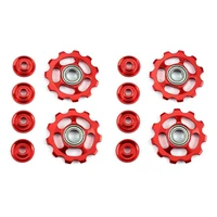 4x 11t bike ultralight aluminum alloy outdoor bearing wheel rear derailleur pulleys bicycle parts red