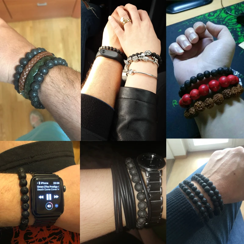 Трендовые черные браслеты из лавового камня морской черепахи натурального