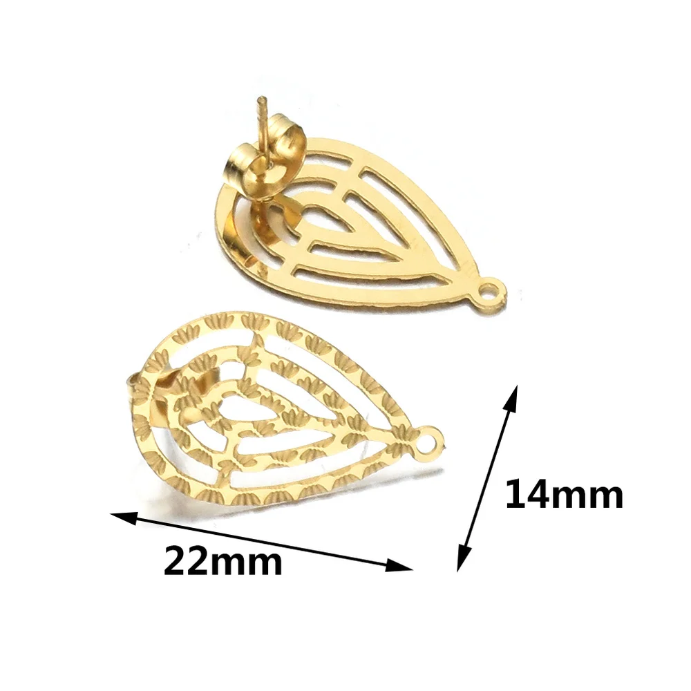 10 шт./лот из нержавеющей стали полые серьги в форме капли золотистого цвета