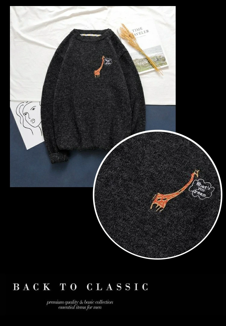 Una Reta Men Sweater New Autumn Winter Casual Cute Embroidery Pullover Men's Sweater Pull Homme Plus Size Loose Sweater Men