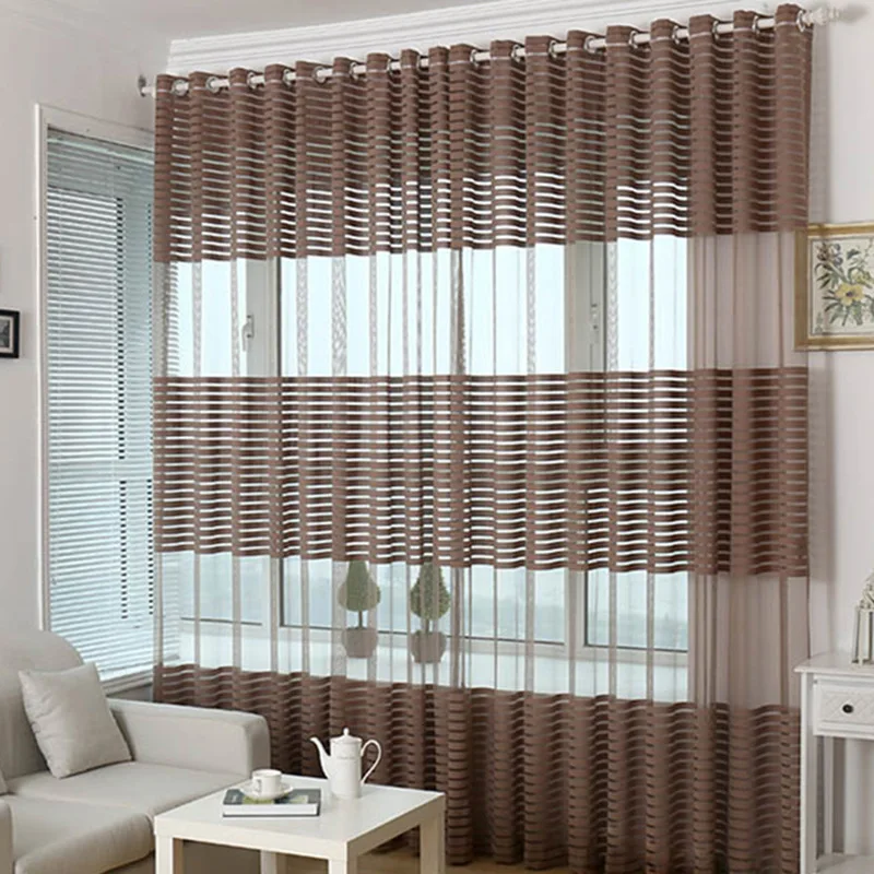Striped Sheer Curtain Window Screening Transparent Tulle Curtains Living Room Bedroom Balcony Home Decoration | Дом и сад