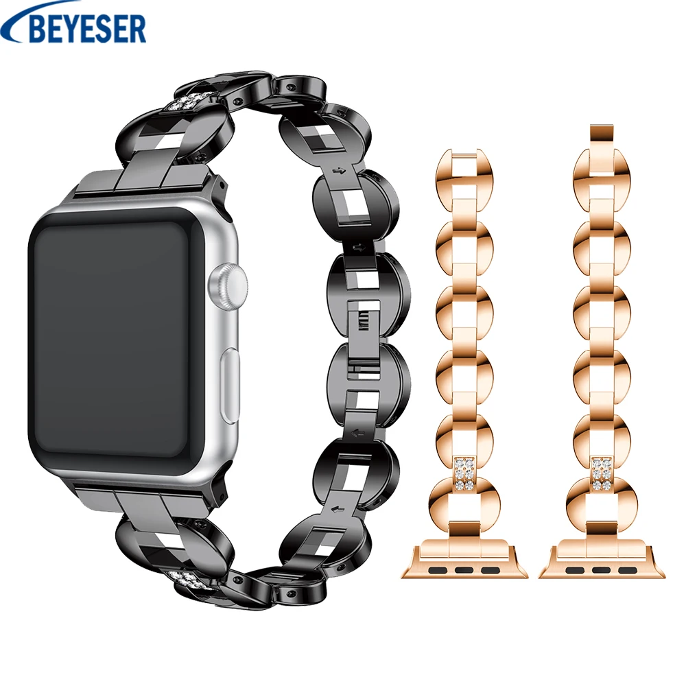 22mm Stainless Steel Rhinestone Strap For Apple Watch Band 38mm/40 mm replace Bracelet for Watchband 42mm/44 Wristband | Наручные часы