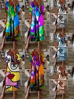 spring 2022 european and american popular womens dress slit printed short sleeve round neck swing dress