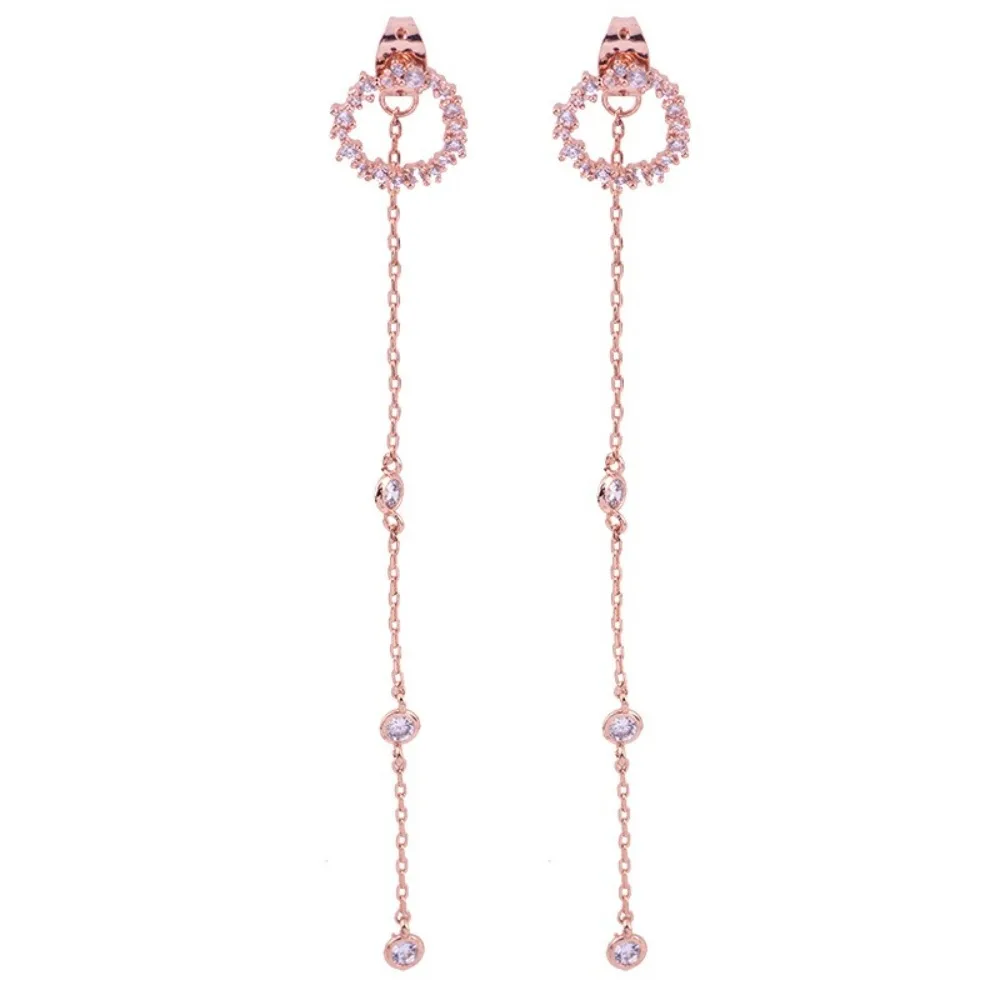 

AMC Korea Fashion Round Drop Earring Rose Gold Color Long Drop Earring AAA Cubic Zircon Bridal Party Jewelry Gifts For Women