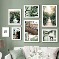 palm forest jungle leopard elephant panda bridge nordic poster wall art print canvas painting wall picture for living room decor
