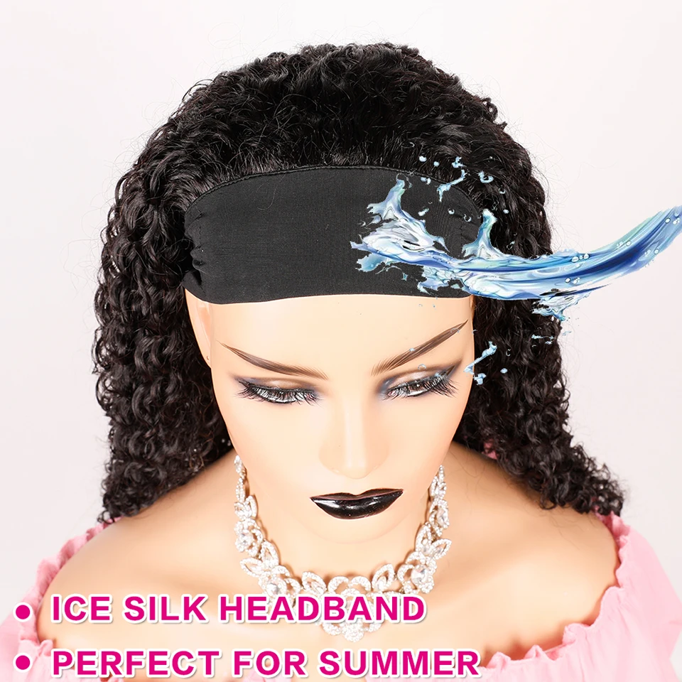Aliballad Deep Wave Headband Wig Human Hair Glueless Machine Wigs Brazilian Remy For Women 12 to 36 Inch | Шиньоны и парики