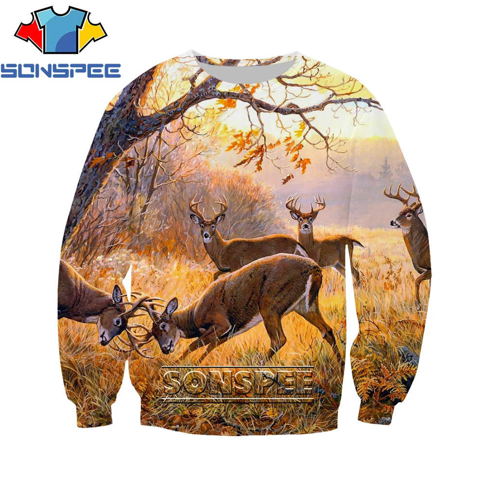 

SONSPEE New 3D Print Animal Elk Moose Jungle Cute Sweatershirt Street Men Women Long-sleeved Shirts Harajuku Fashion Plus Size