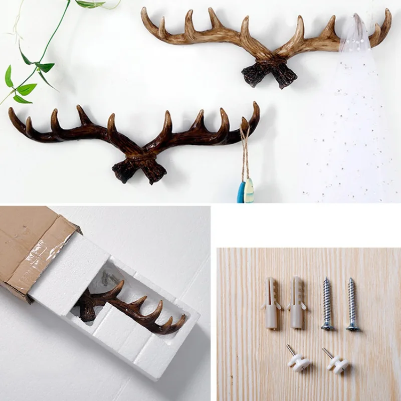 

Vintage Antler Decorative Coat Rack Wall Key Hook Wall Hanging Handmade Antlers Scarf Shelf Home Decoration Wall Key Holder