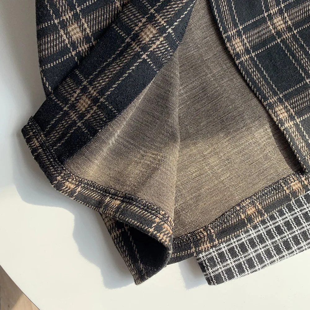 

Woolen Plaid Skirt Women's Mid-length Autumn Winter 2020 Black High-waist Faldas Retro Back Loose Skirt Chic Female Streetwear