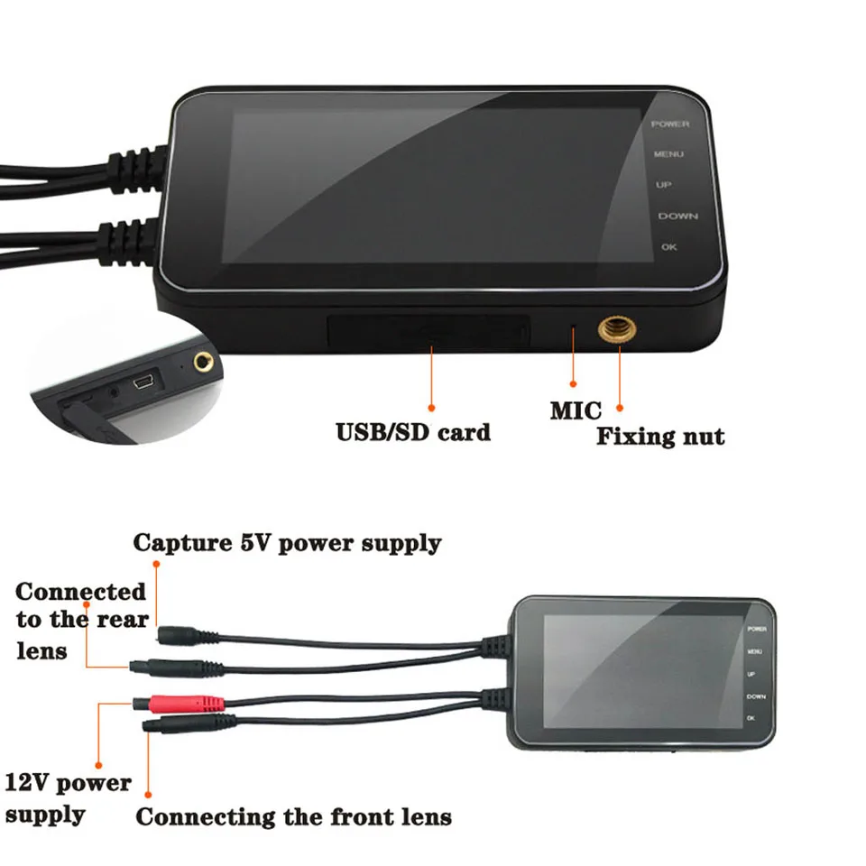 Wifi Motorcycle DVR Camera HD 1080P 4 Inch Dash Cam Moto Waterproof Dual Lens 170 Degree Angle Front Rear View Video Recorder
