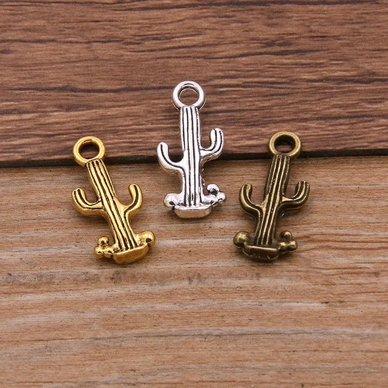 

30PCS 9*20MM 3 Color Double-sided Cactus Charms Plant Flowers Pendant Metal Alloy For DIY Necklace Bracelet Earrings Marking