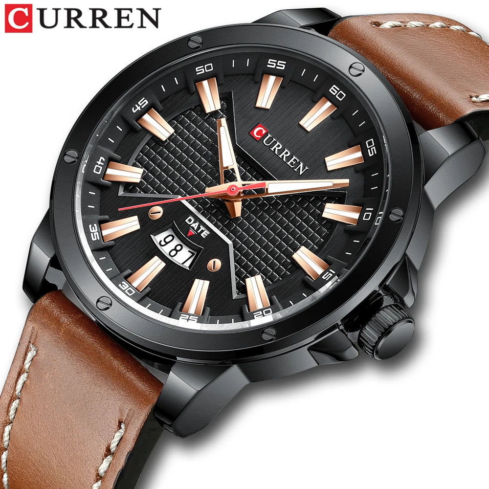 

Mens Watches,CURREN Watches Quartz Analog Calendar Wrist Watch for Men, Fashion Waterproof Watch with Leather Strap