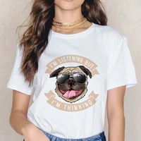 fashion trend new female t shirt french fighting dog graphic print casual white round neck summer women tshirt