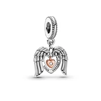 club 2021 angel wings heart dangle charms 925 sterling silver pendant beads fit bracelets necklace gift diy for women jewelry