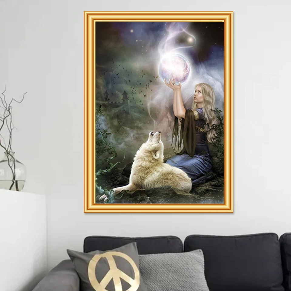 

Алмазная живопись 5D «сделай сам», Набор для вышивки крестиком с изображением пейзажа, волка, мозаика для творчества, Декор