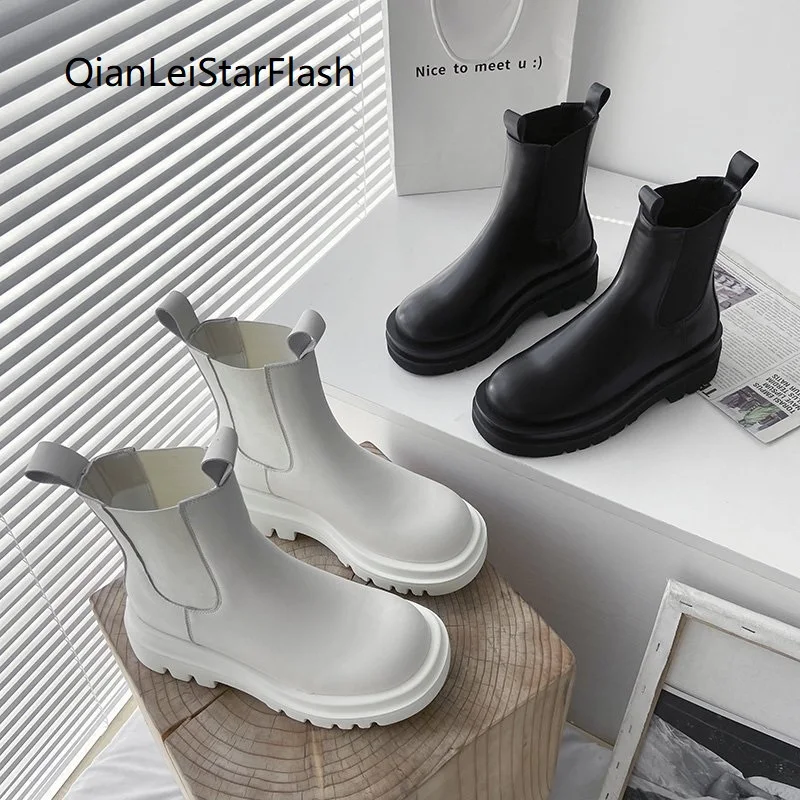 

Gothic Black Shoes Ankle Platform 2020 Short Fashion Chunky White Combat Boots for Women Shoe