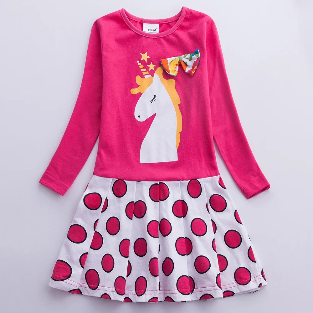 2019 Хлопковые Платья с единорогом платье для девочек длинными рукавами Детские