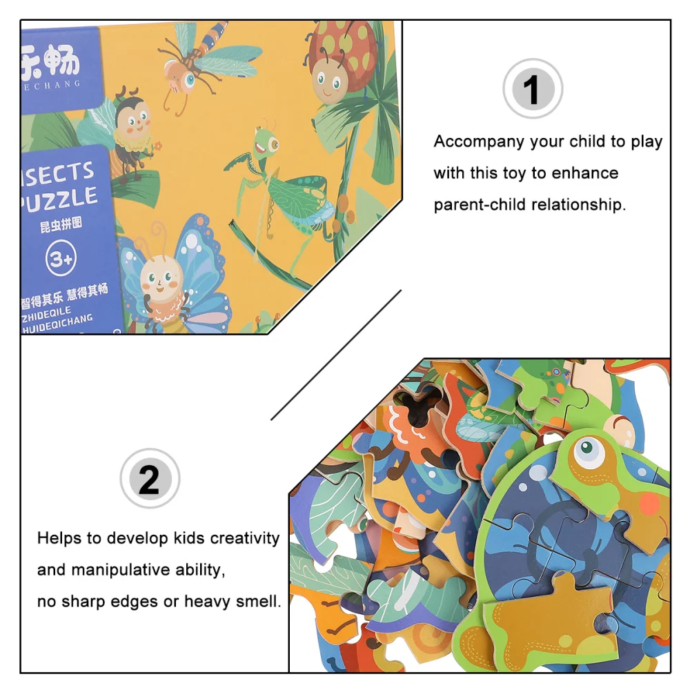 1 pc Wooden Puzzle Educational Cartoon Insect Theme Large Blocks Jigsaw Toy Puzzles Birthday Gift for Children Boys | Игрушки и хобби