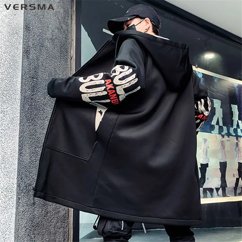 VERSMA корейский стиль Одежда для мужчин длинный Тренч с капюшоном мужская зимняя Готическая панк мужская длинная куртка, жакет, верхняя одежда Прямая поставка