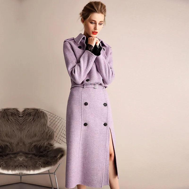 Женское кашемировое пальто облегающий шерстяной комплект из двух предметов