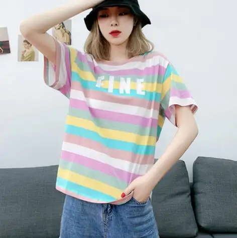 

Fashion Women Summer T-Shirt Tops Casual 100% Cotton Lady Clothing CR102A