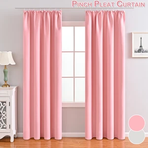 Living Room Blackout Curtain Solid Colour Thermal Insulated Darkening Window Treatment Pull Pleated Tape Drapes Blinds Tiebacks