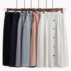 Юбка женская повседневная с бантом, Однотонная юбка на пуговицах, с эластичным поясом, 9 цветов, черная, красная, большие размеры, лето 2021