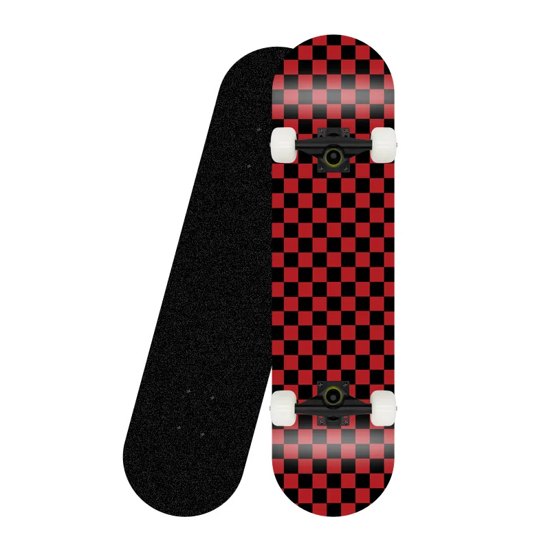 

New Hot LY*R 80*20CM Black And White Grid Series Skateboard Double Upright Four Wheel Deck Penny Board Long Board Deck