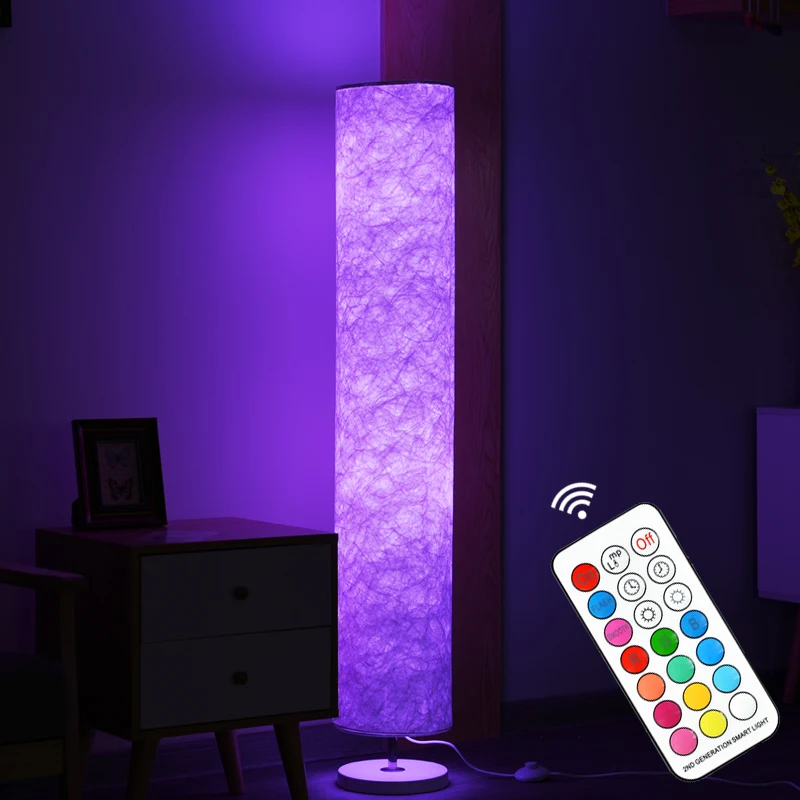 

Soft Light Floor Lamp, 52" Simple Design Morden Slim RGB 7 Color Changing LED Tyvek Fabric Shade Dimmable Remote Control & 2 Sma