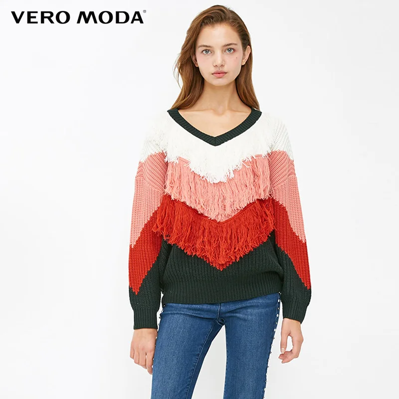 Vero Moda Женский вязаный свитер с v-образным вырезом и кисточками | 318413592
