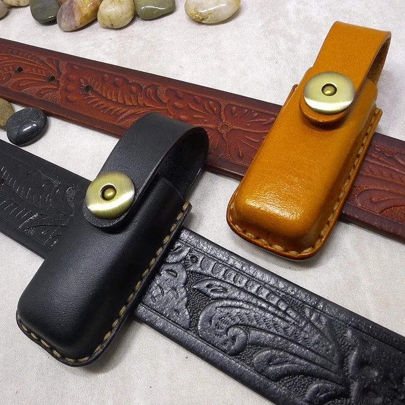 

Blongk Handmade Disposable Cigarette Lighter Case Lighter Sheath Mini Belt Key Bag Genuine Leather Key Waist Pack Men DFD-HJ