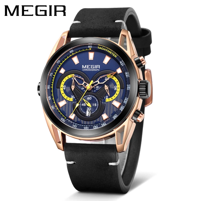

Часы MEGIR Мужские Наручные с календарем и кожаным ремешком, водонепроницаемые, 2021 г