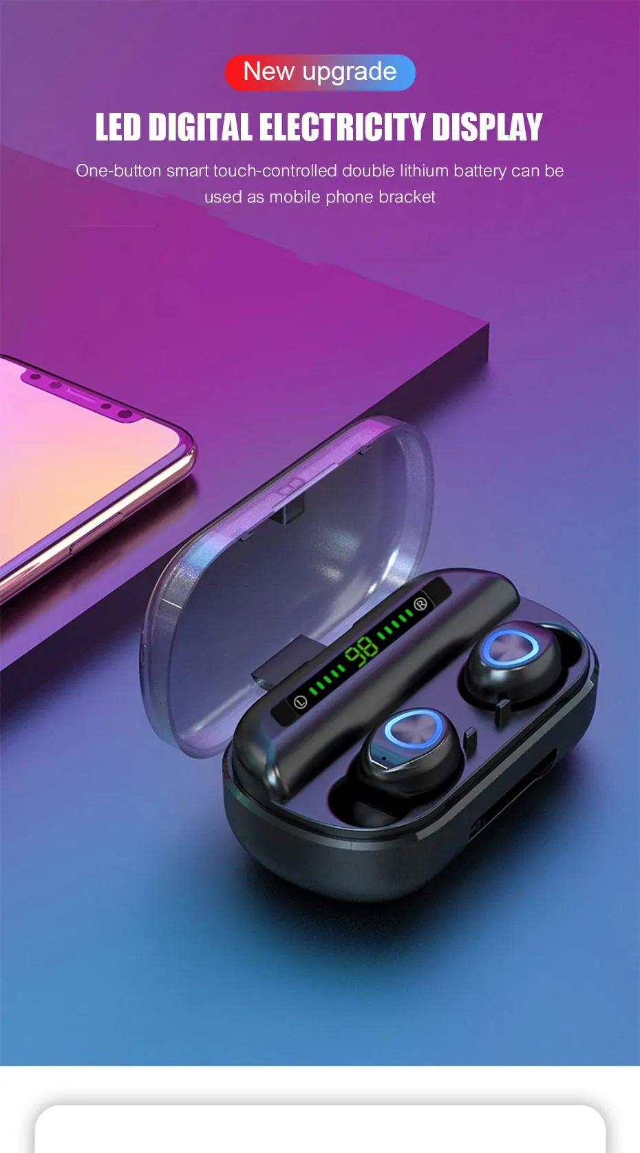 V10 беспроводные Bluetooth наушники с сенсорным стерео TWS Bluetooth 5,0 цифровой светодиодный дисплей с зарядным устройством для спортивных наушников