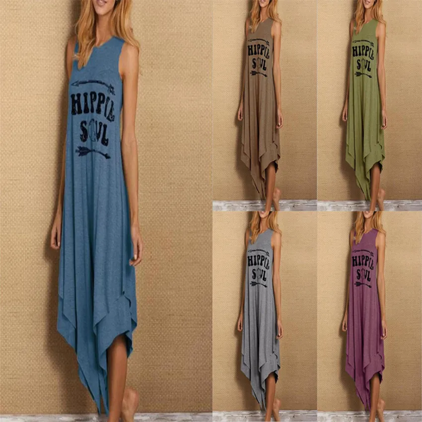 Женская Повседневная Спортивная хиппи душа с буквенным принтом длинное платье