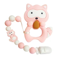 bobo box 1pc silicone teether beads cartoon pacifier chain baby teething nursing pacifier clip raccoon silicone teether necklace