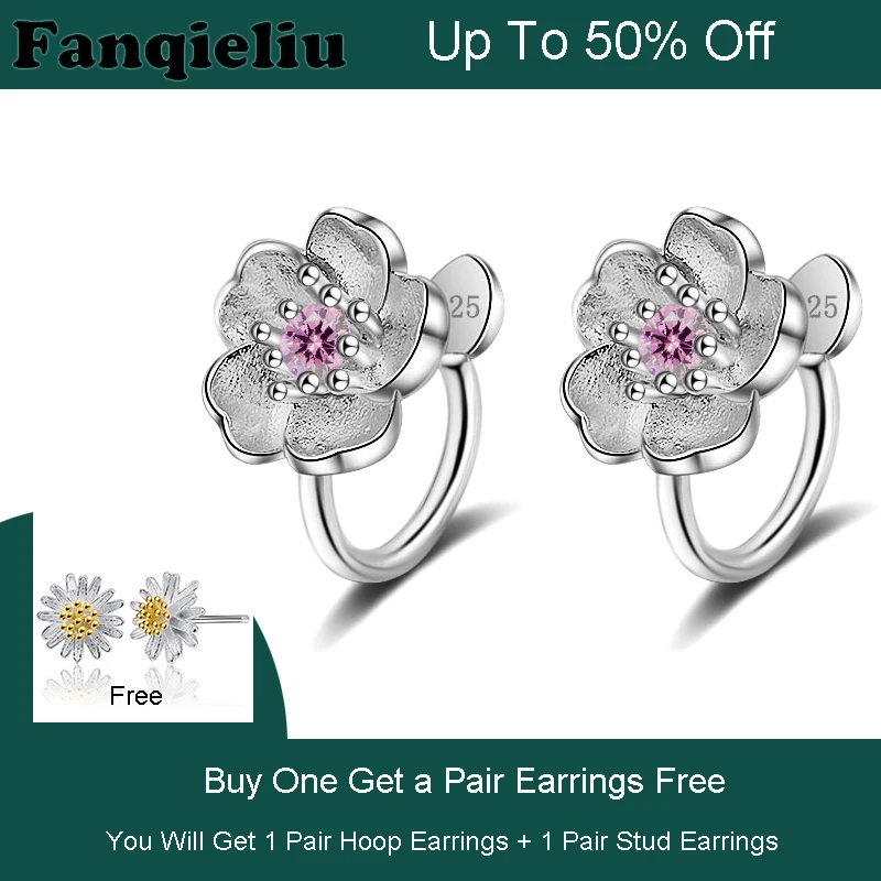 

Fanqieliu Crystal Jewelry Sterling 925 Silver Earrings Female Buy 1 Get 1 Free Gift Cute Flower Clip Earrings For Women FQL20097