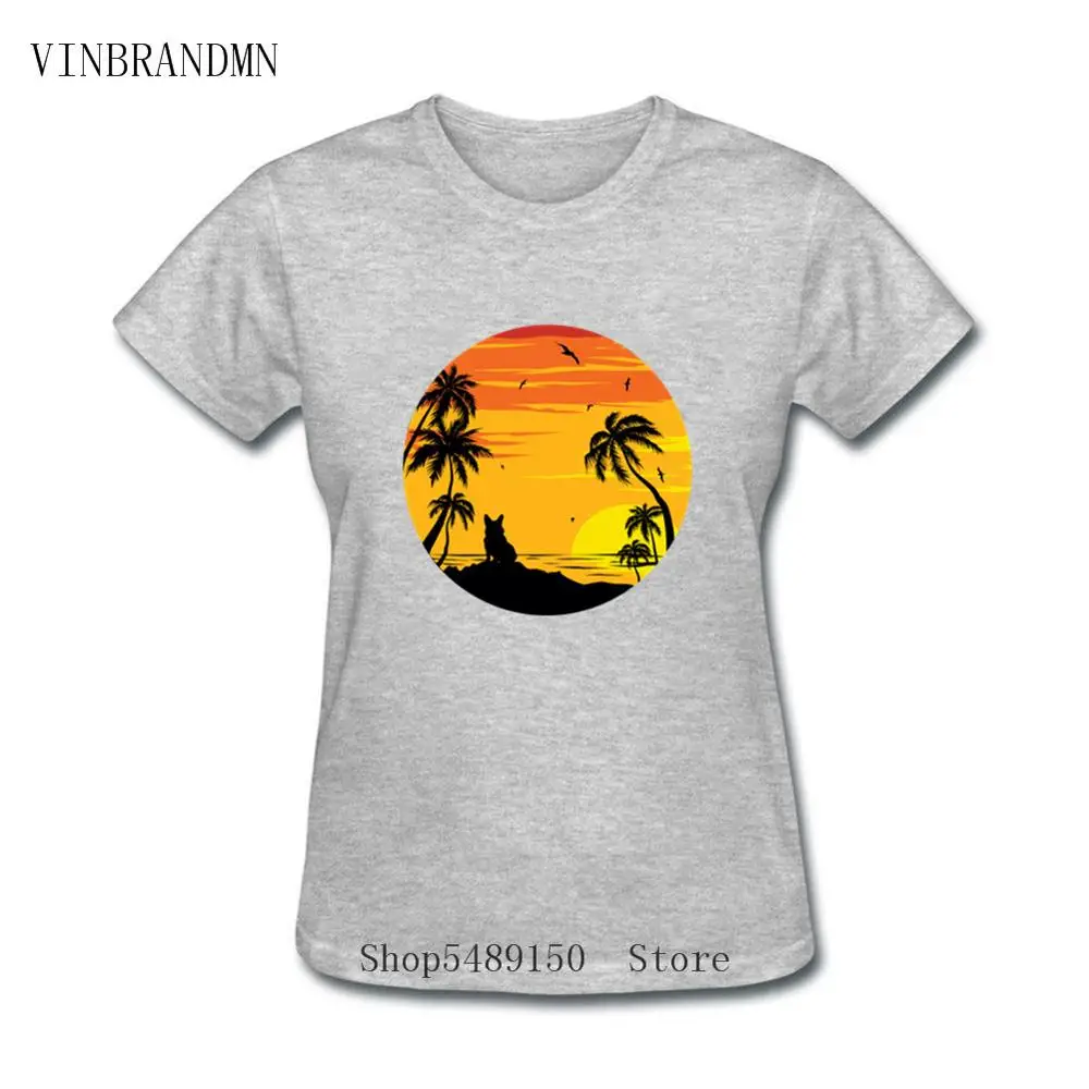 Гавайский пляж Сансет Палм праздник корги футболки для молодежи женщин 80s одежда