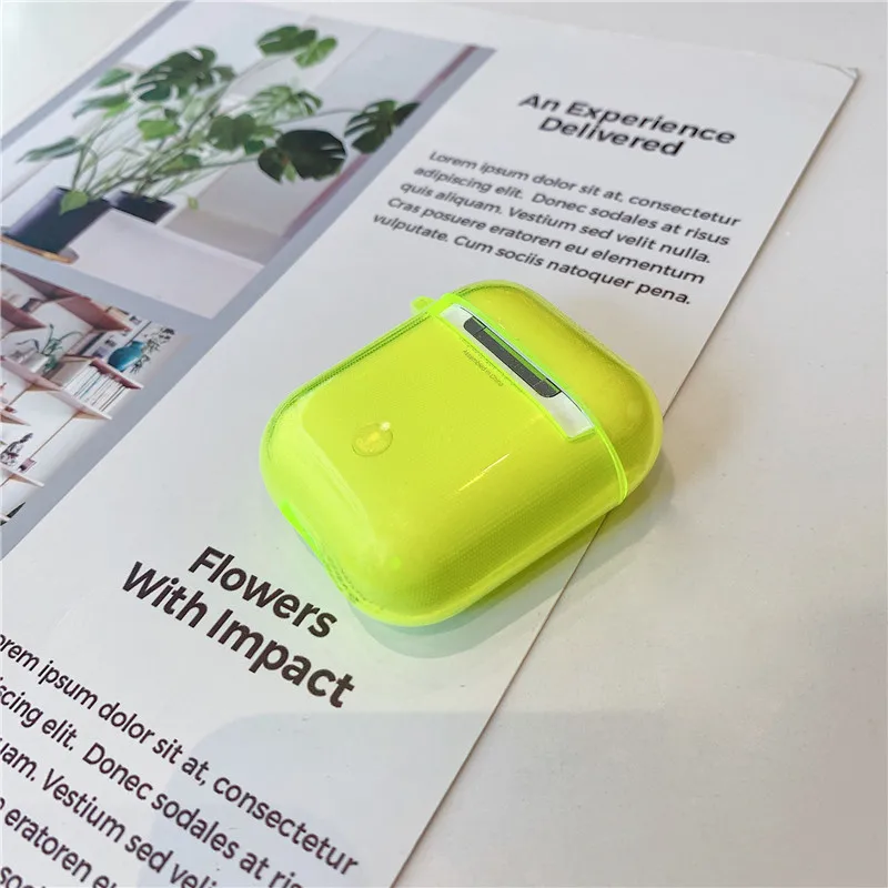 Простой флуоресцентный цветной чехол для Apple Airpods 2/1 модный симпатичный глянцевый