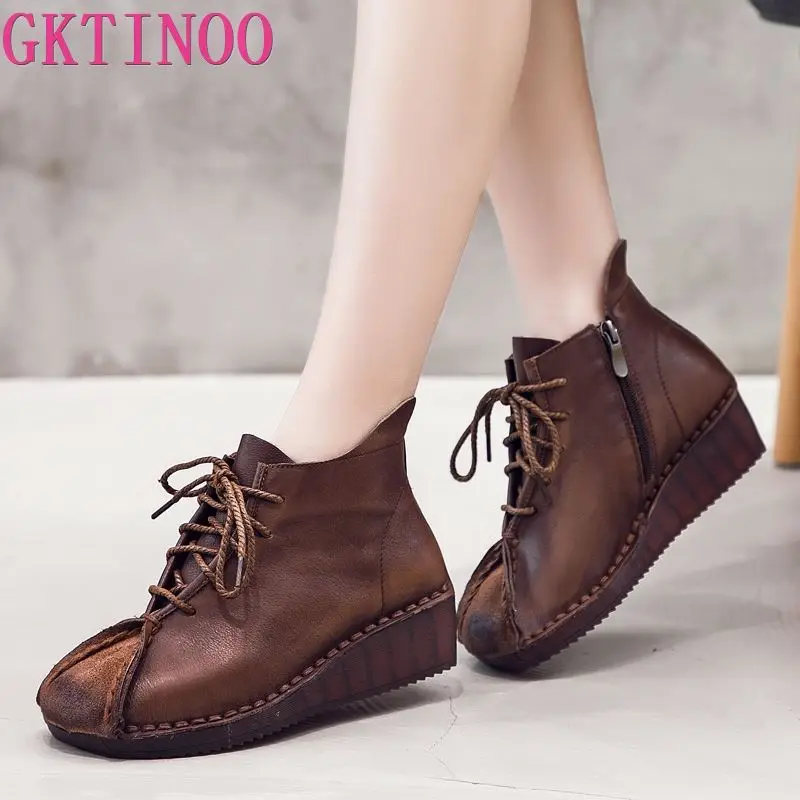 Женские винтажные ботильоны ручной работы GKTINOO мягкие повседневные уличные
