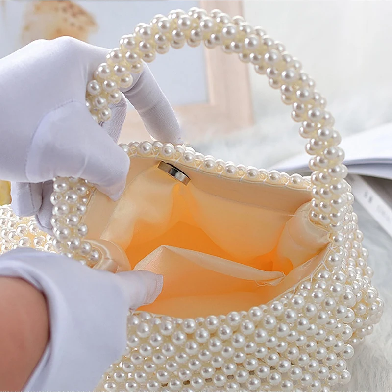 

Handmade Beaded Retro Pearl Bag Woven Mini Female Diagonal Mobile Phone Bag Evening Bag Clutch Bag