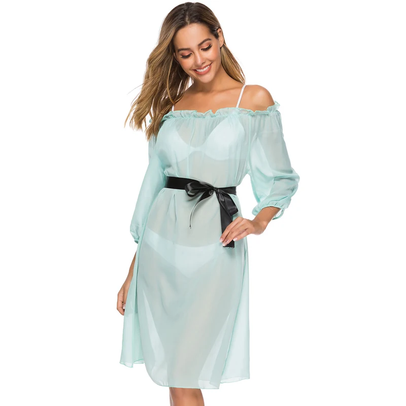 Прозрачный зеленый купальник Пляжное Платье женское летнее платье 2020 пляжный