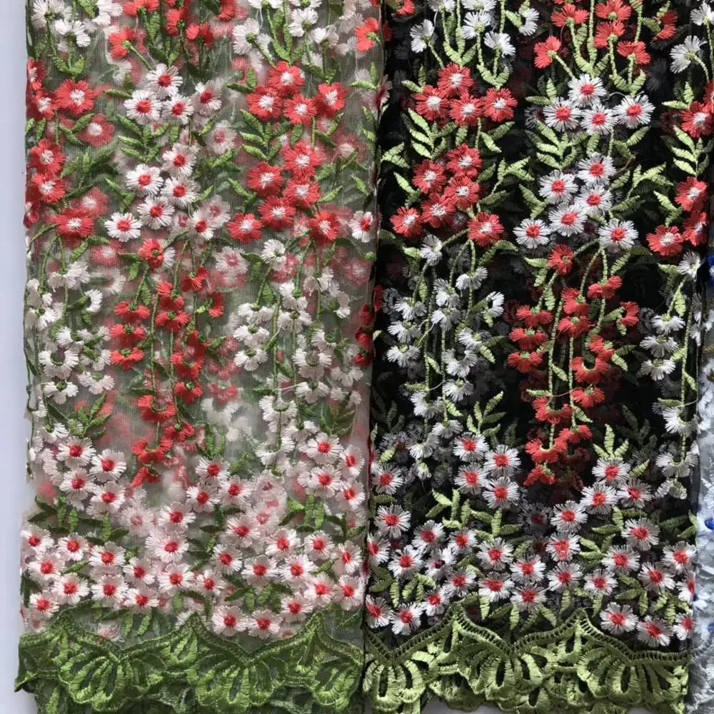 Тюлевая ткань с красивыми цветами сетчатая вышивкой длинная ветка для шитья