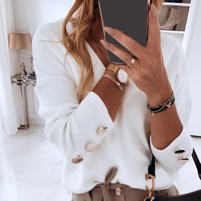 

Long Sleeve Buttons Shirts Korean V-Neck White Women Blouses Casual Plus Size Pullover Fashion 2020 Tops New Spring Blusas G1128