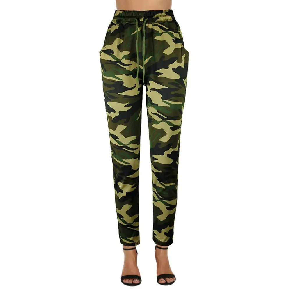 Модные женские камуфляжные спортивные штаны с карманами для отдыха и бега
