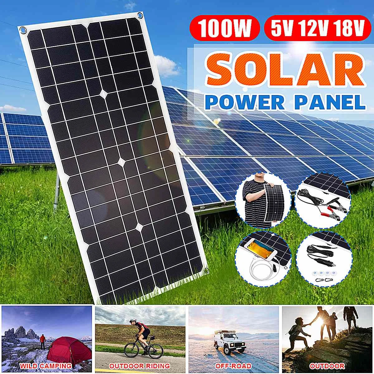 100W Панели солнечные USB 5V DC 12V с 10/20/30A контроллер гибкие элементы для автомобиля
